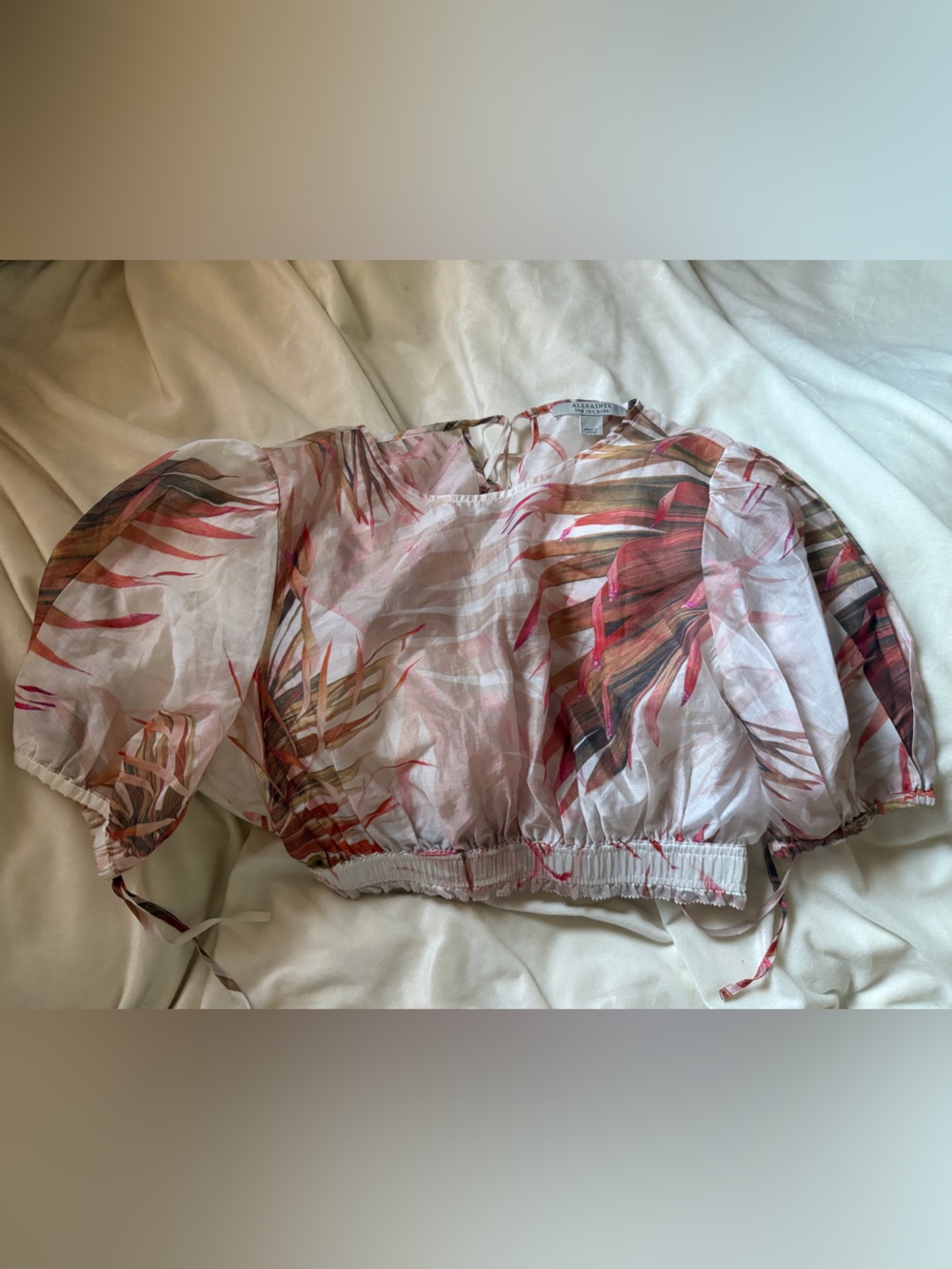 AllSaints Soft Watercolor Stripe Blouse in Pink, Brown & Cream Size 4